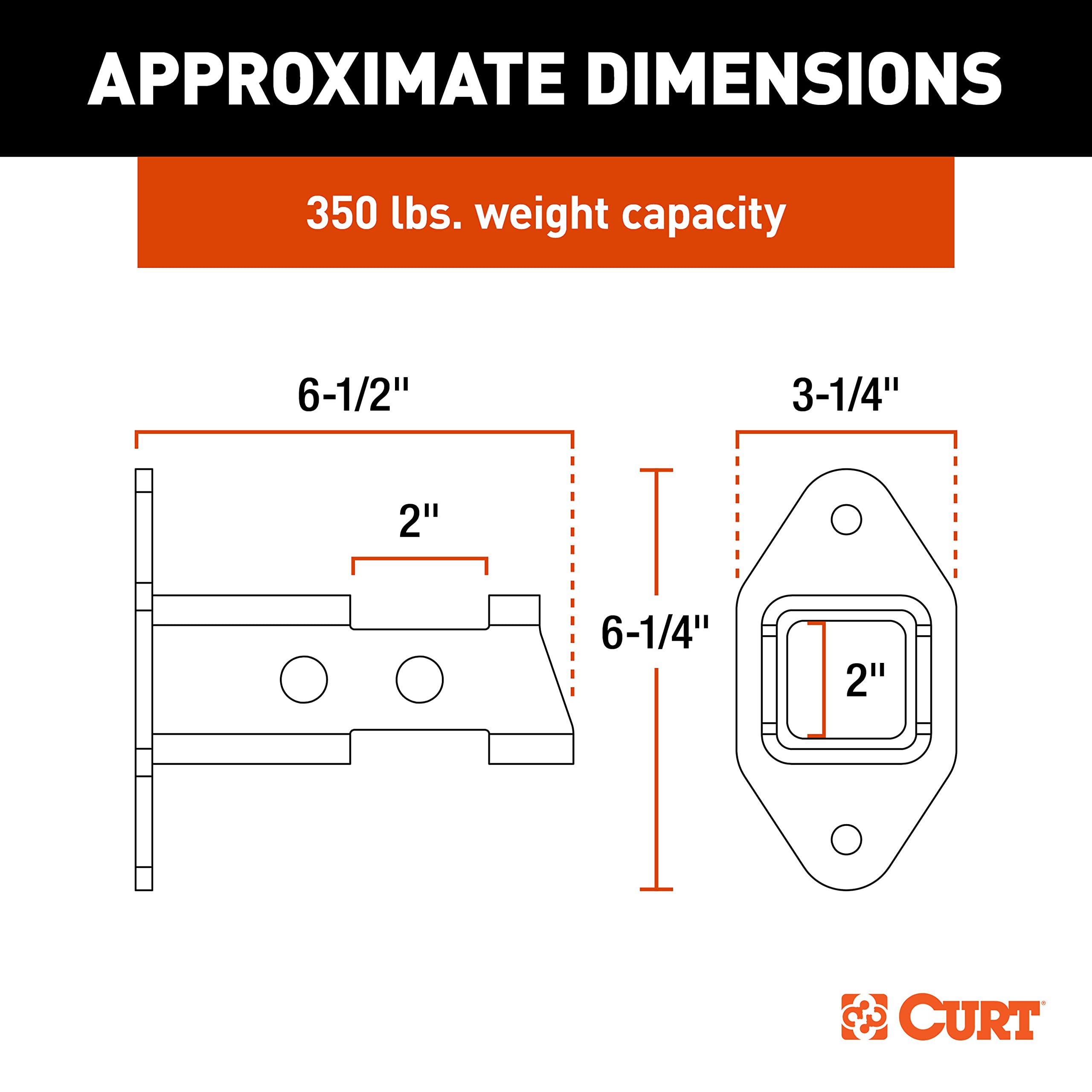 CURT close-up of 2-inch receiver opening highlighting fit and secure storage benefit