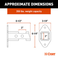 CURT close-up of 2-inch receiver opening highlighting fit and secure storage benefit