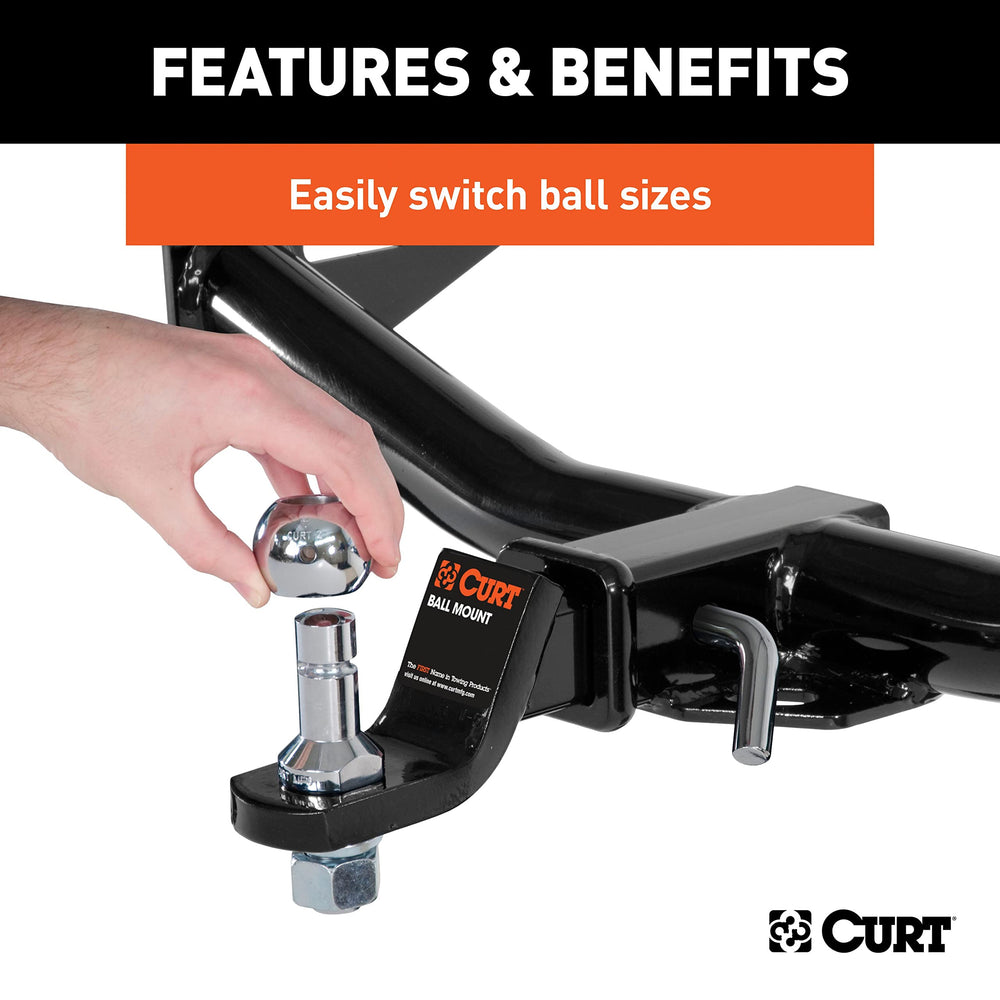 CURT switch ball installed on a ball mount demonstrating fitment
