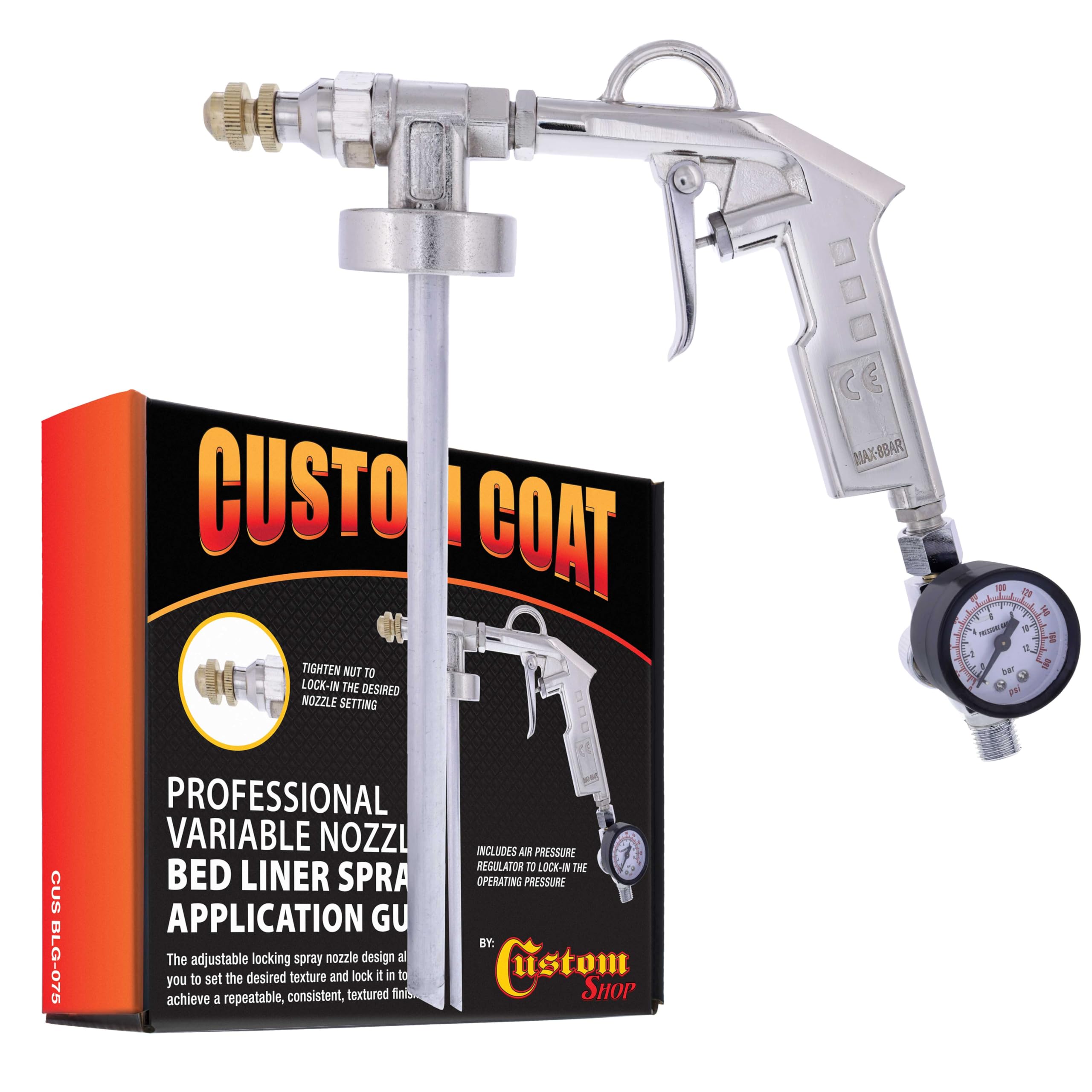 Custom Coat front view spray gun showing ergonomic body and hanger benefit