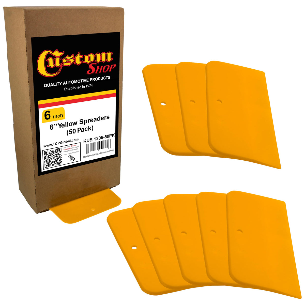 Custom Shop front view of 50-pack spreaders showing quantity and size benefit