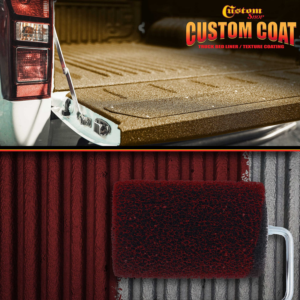 Custom Shop roller applying bedliner in a truck bed for durable non-slip surface