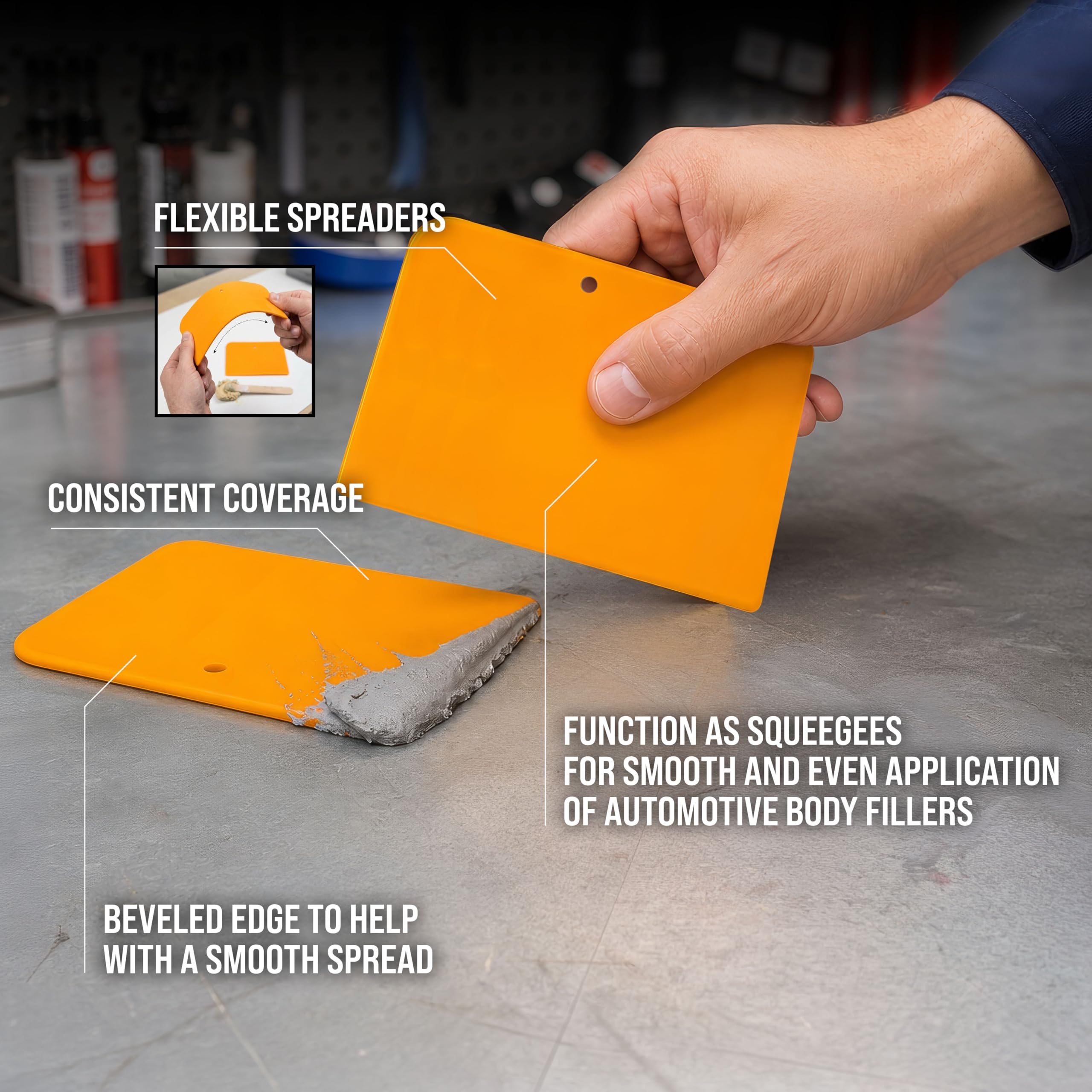 Custom Shop spreader smoothing automotive body filler for even finish benefit