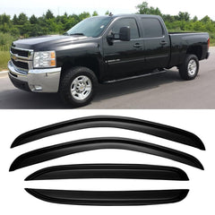 Cxdar front door visor installed on Silverado showing rain protection benefit