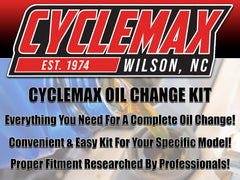 Cyclemax Yamalube 10W40 quart label displaying oil grade and synthetic protection benefit