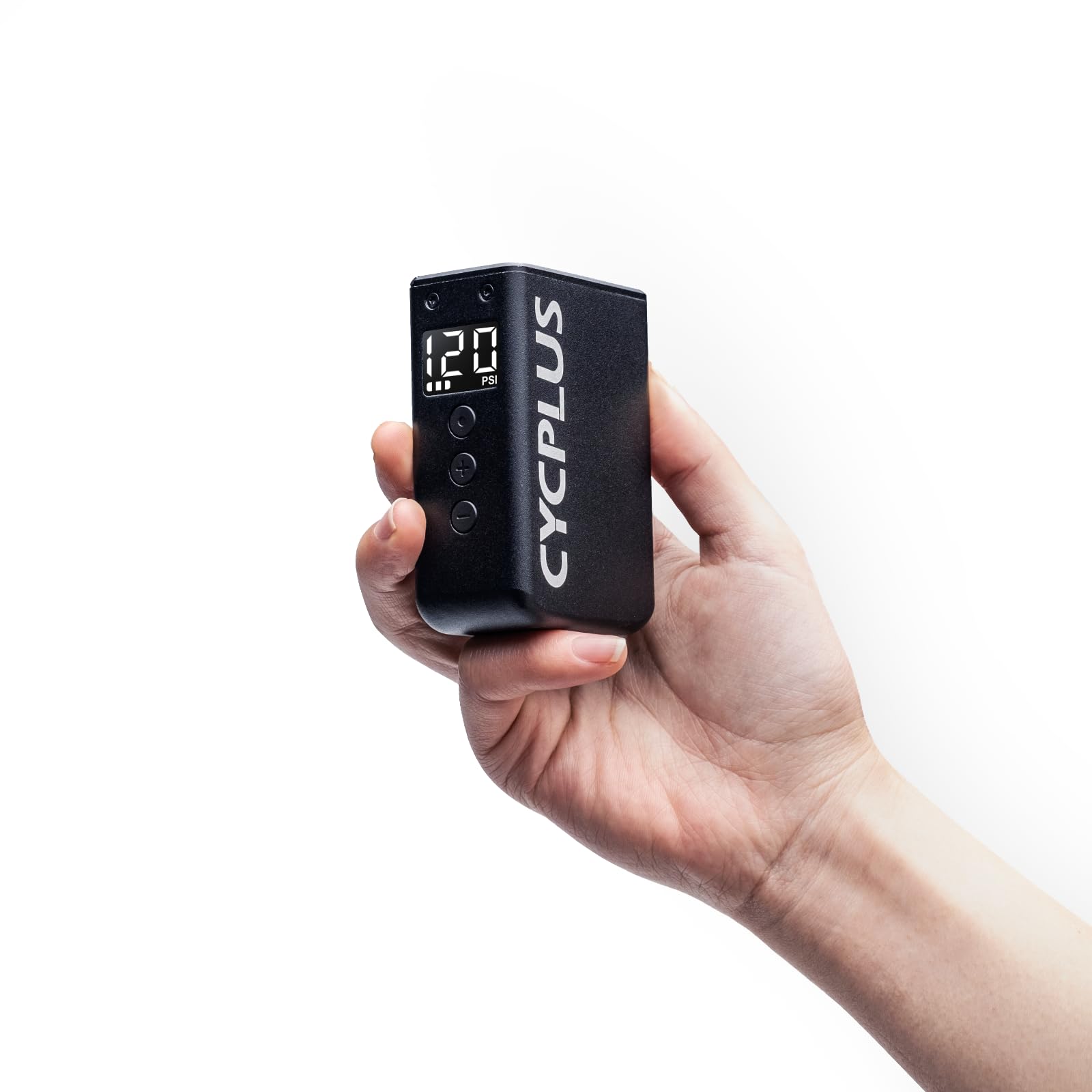 CYCPLUS front view of compact pump shows portability and quick inflation benefit