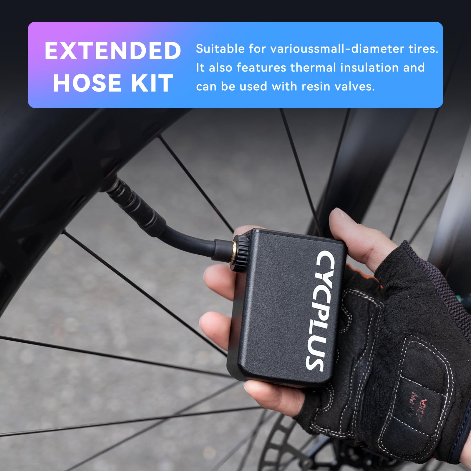 CYCPLUS inflating a road bike tire illustrating fast on-the-go inflation benefit