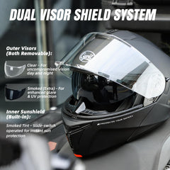 CYRIL helmet three visors displayed demonstrating versatile light control benefit