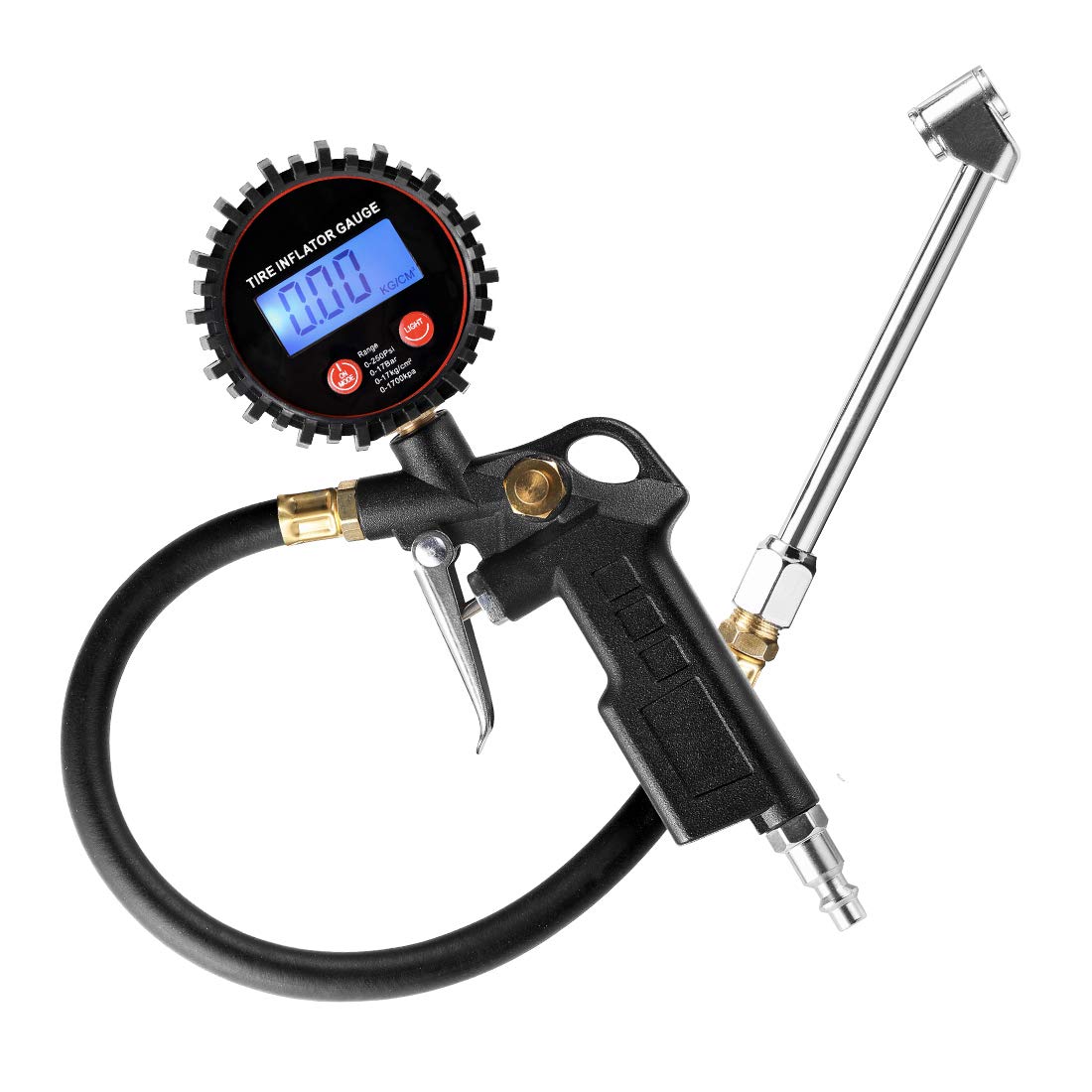 CZC AUTO front view of inflator gauge showing handle and trigger, ergonomic benefit