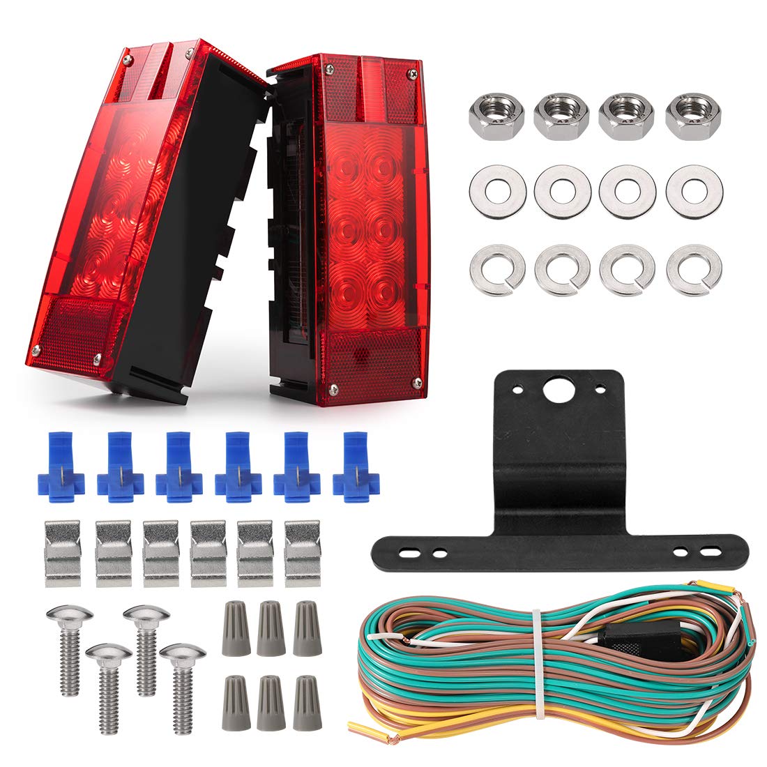 CZC AUTO front view of rectangular trailer lights showing bright LEDs and low profile for visibility