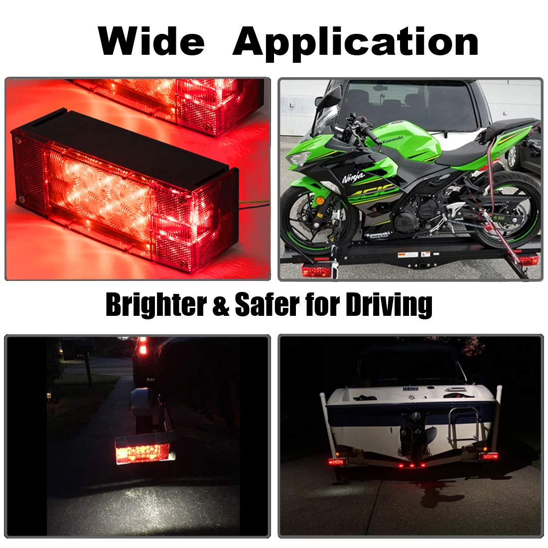 CZC AUTO lights mounted on boat trailer demonstrating secure fit and improved rear signaling