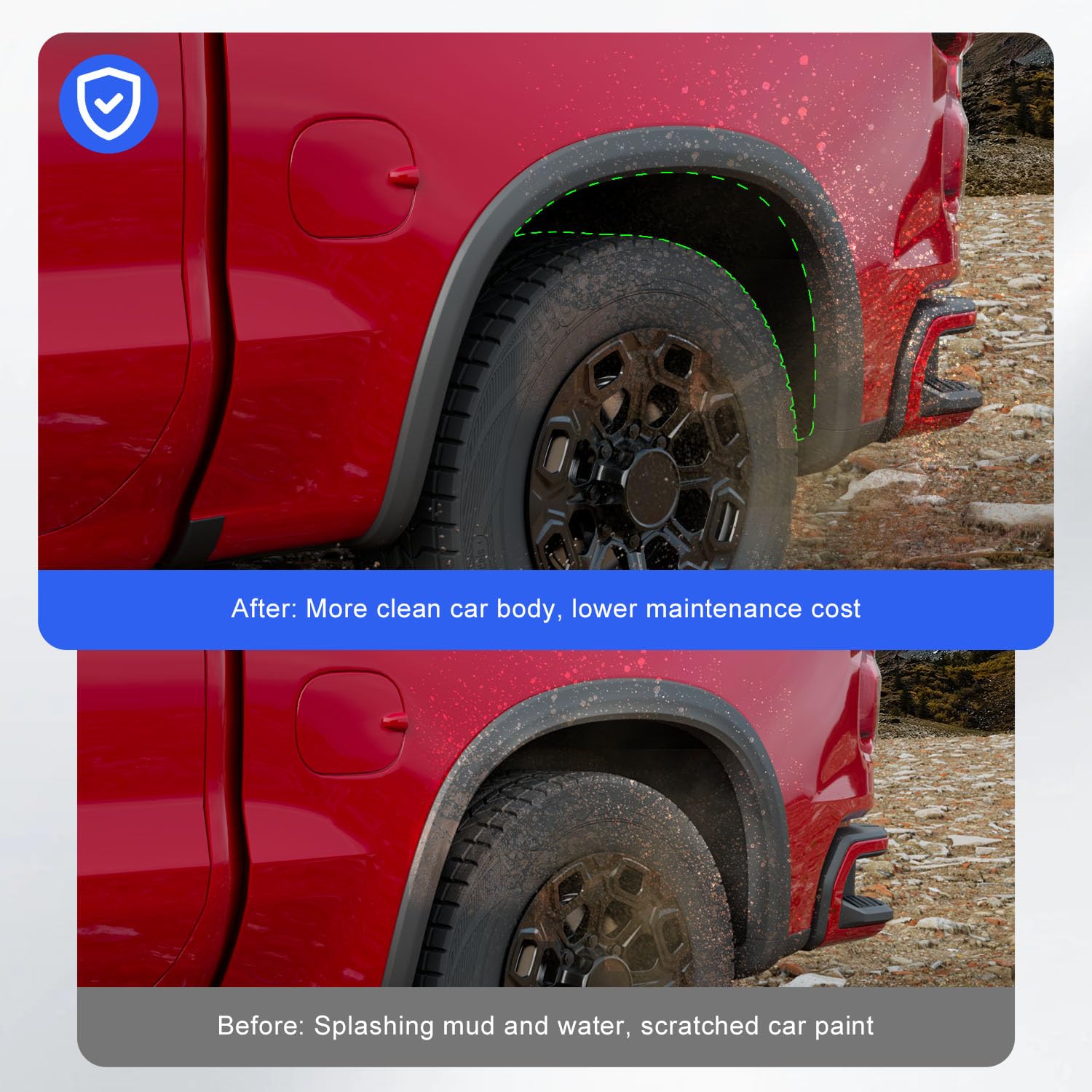 CZmenghe installed on Silverado side view demonstrating sealed wheel arch protection