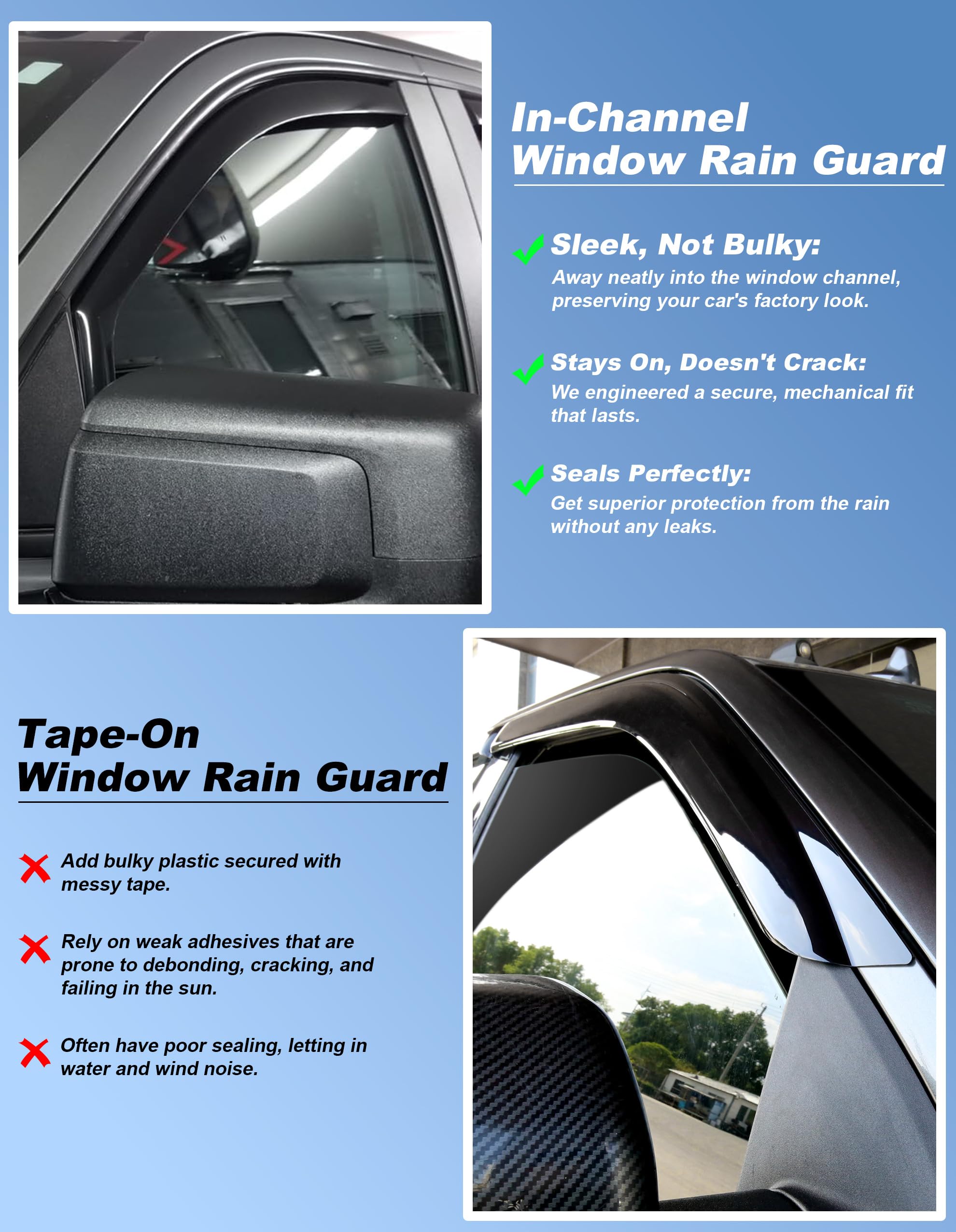 CZShiYue visor repelling rain while window slightly open for airflow