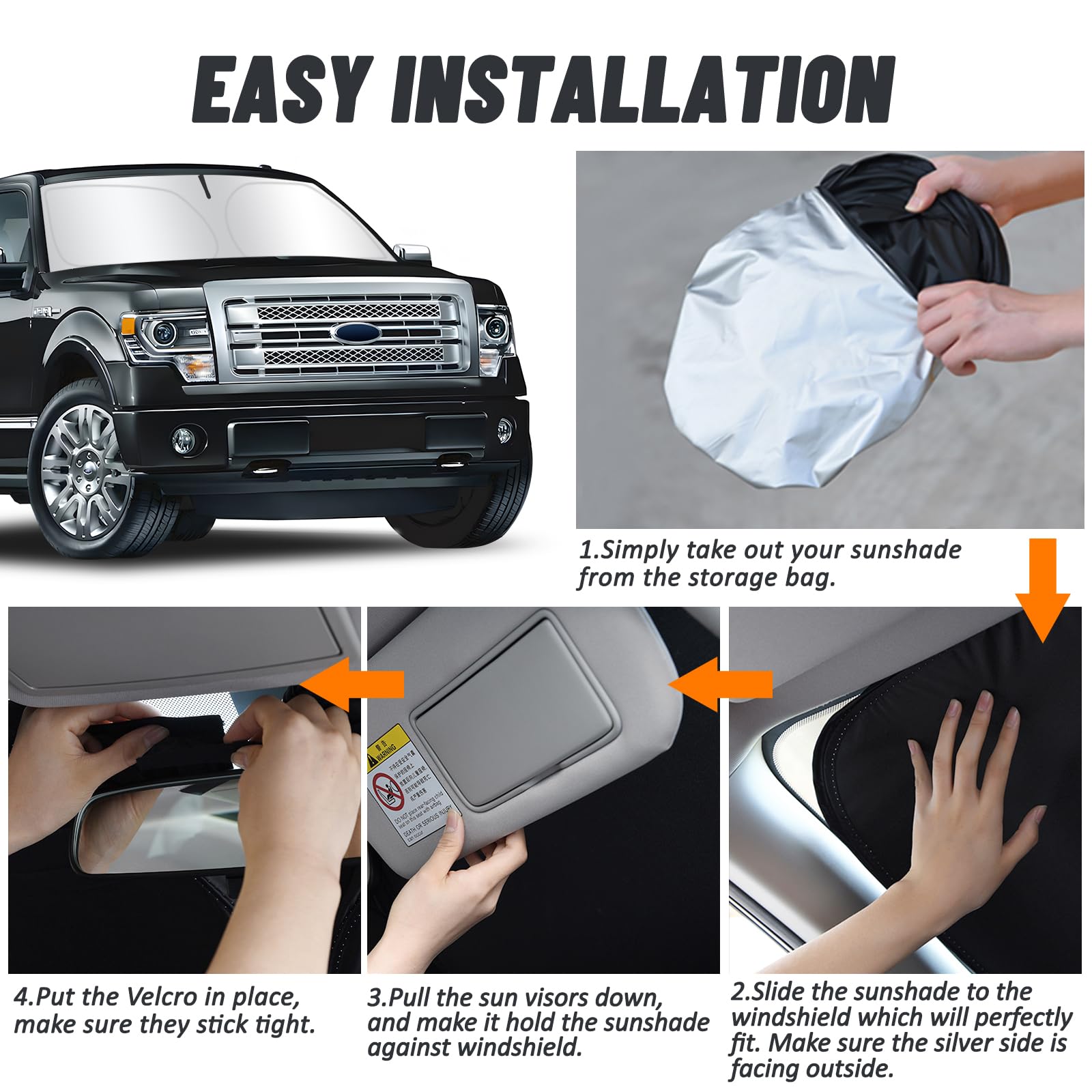 D-Lumina installed on Ford F150 windshield demonstrating quick, tool-free placement