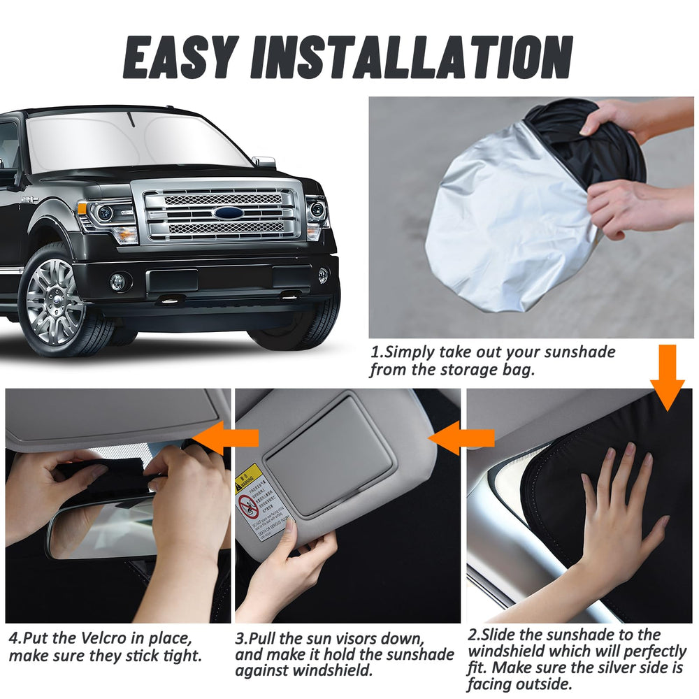 D-Lumina installed on Ford F150 windshield demonstrating quick, tool-free placement