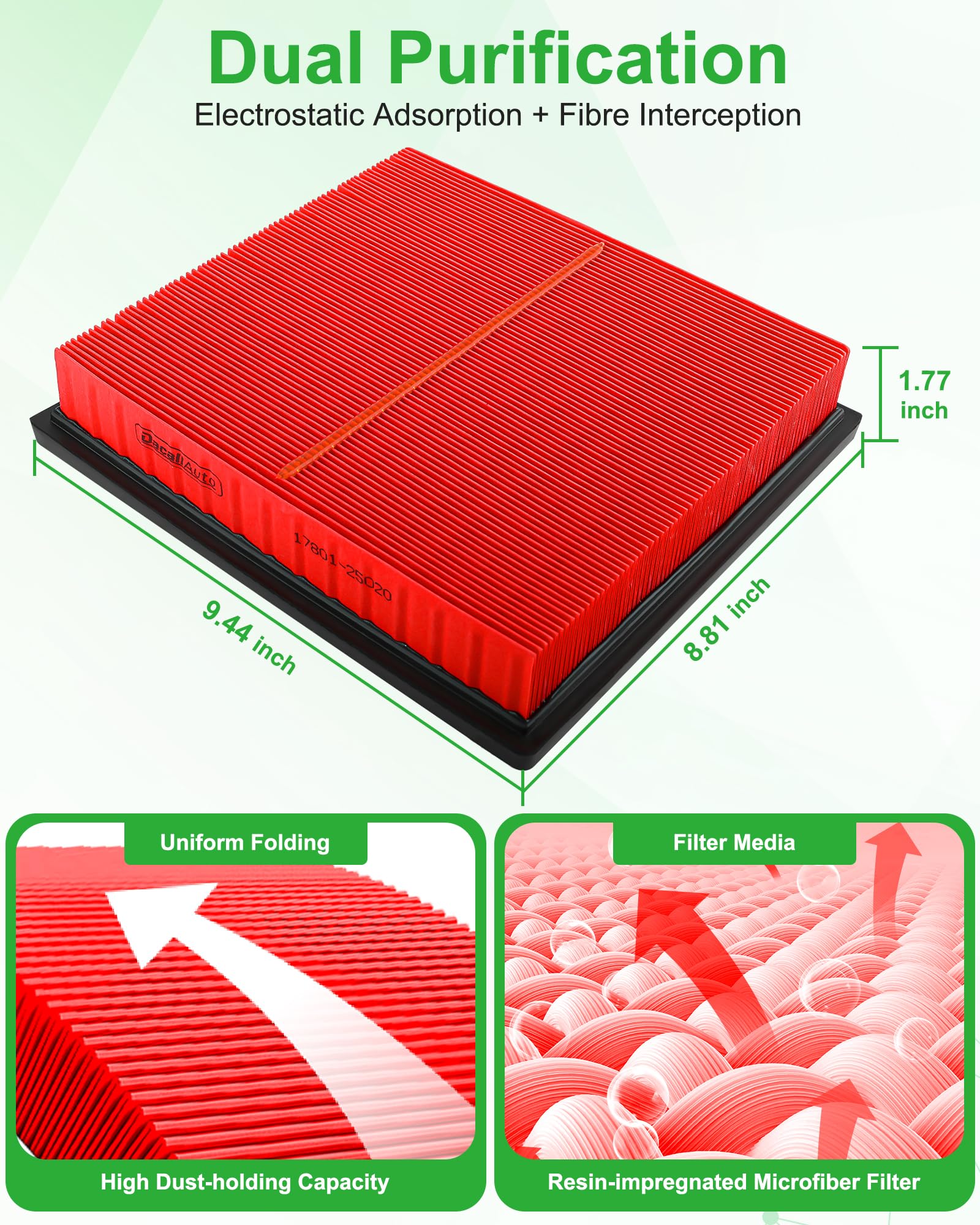 Dacall engine filter close-up of pleats demonstrating dust capture efficiency