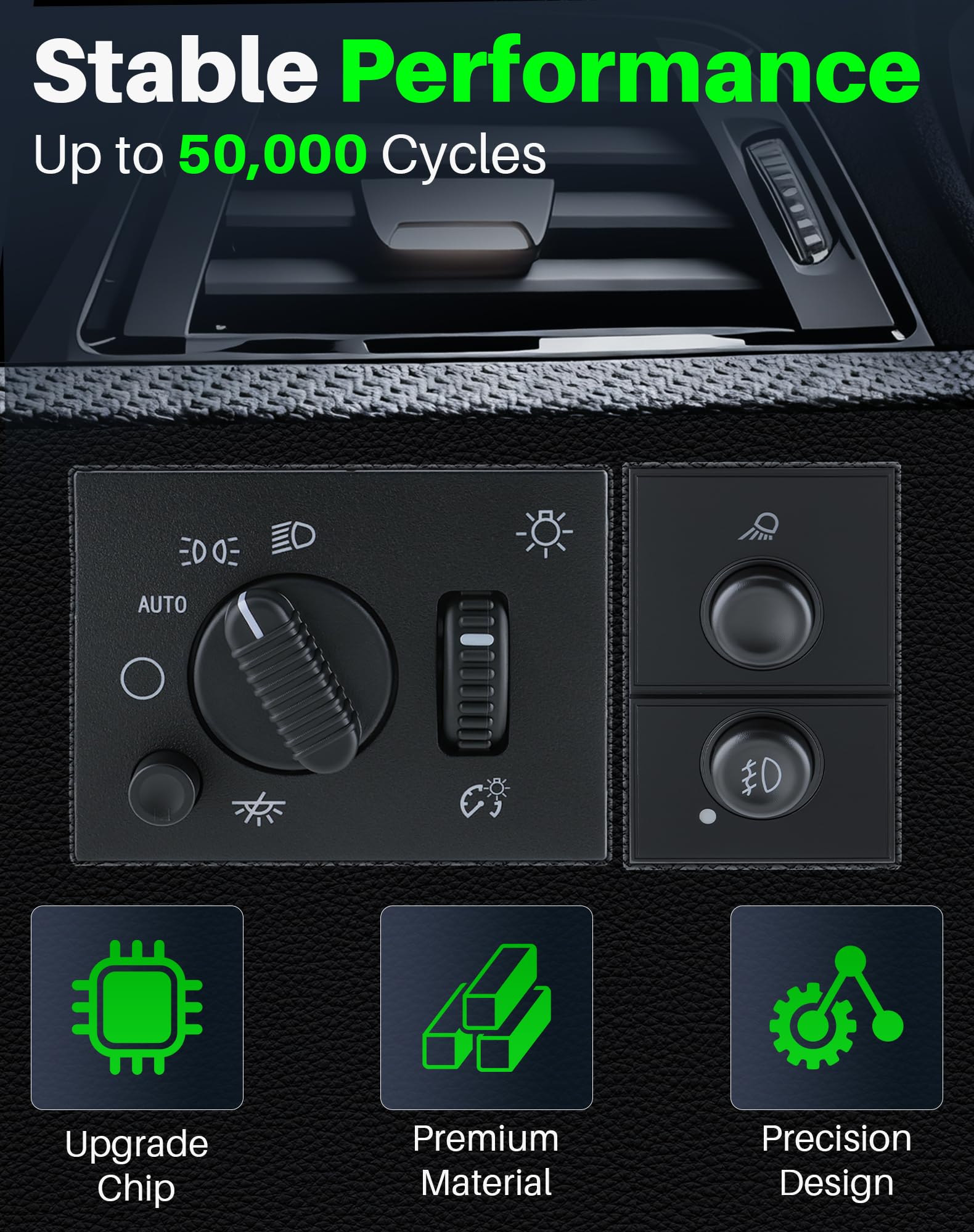 Dacall fog light knob detail showing tactile control for safer night driving