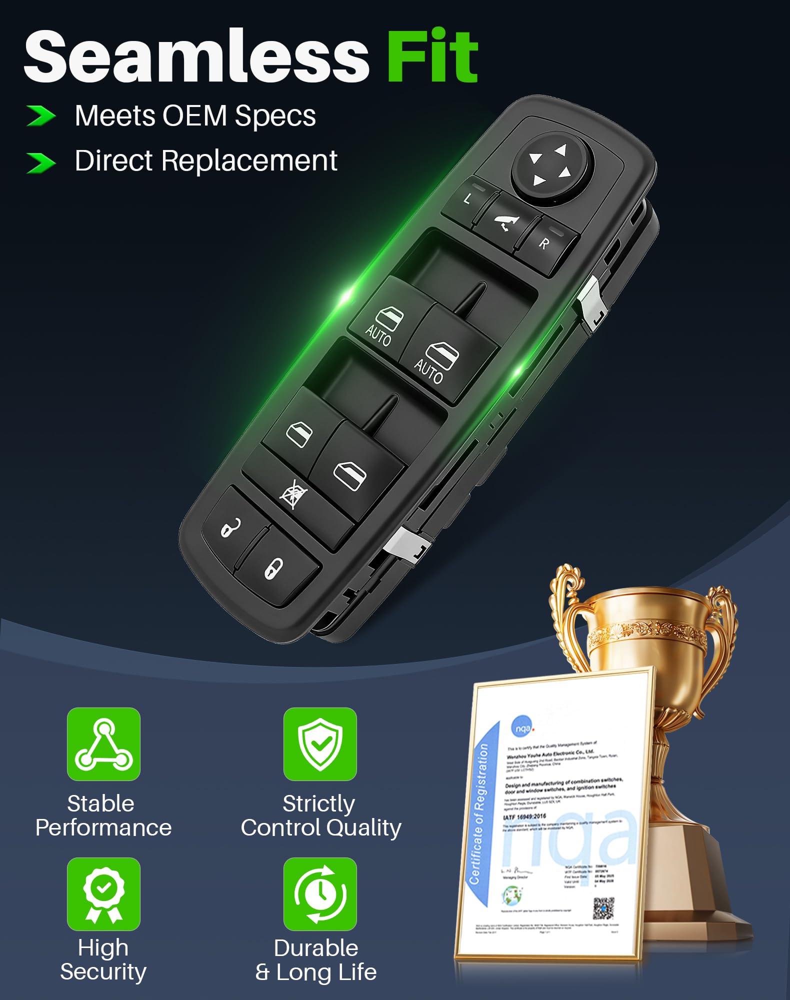 Dacall switch installed in door panel restoring window and mirror control