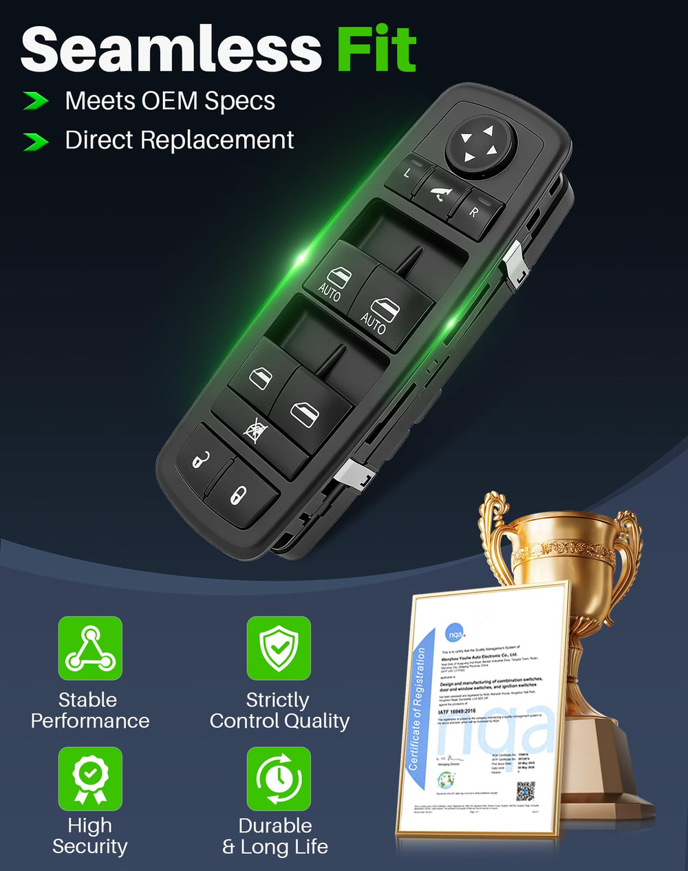 Dacall switch installed in door panel restoring window and mirror control