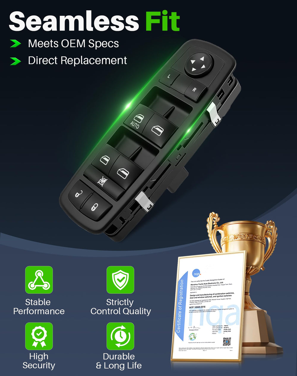 Dacall installed in a Dodge Journey door demonstrating direct replacement