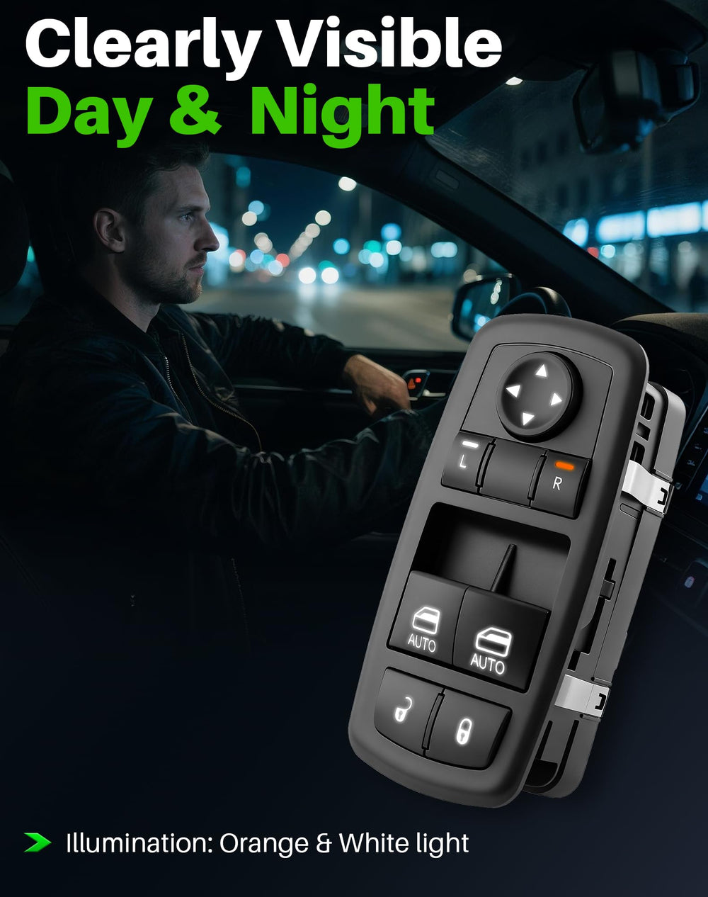 Dacall switch mirror adjustment button detail, shows precise control placement
