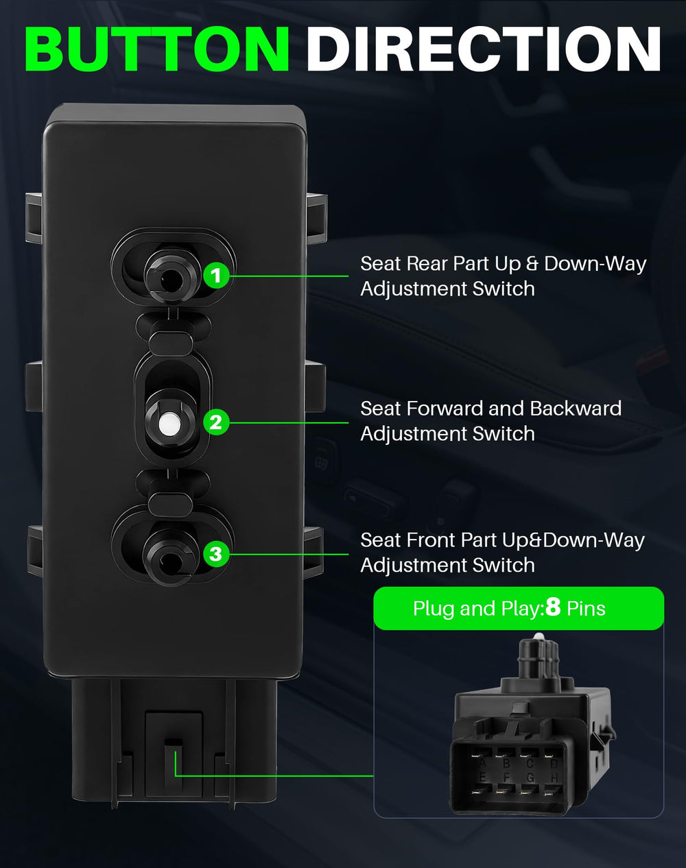Dacall side profile of switch illustrating exact OEM-style dimensions for fitment