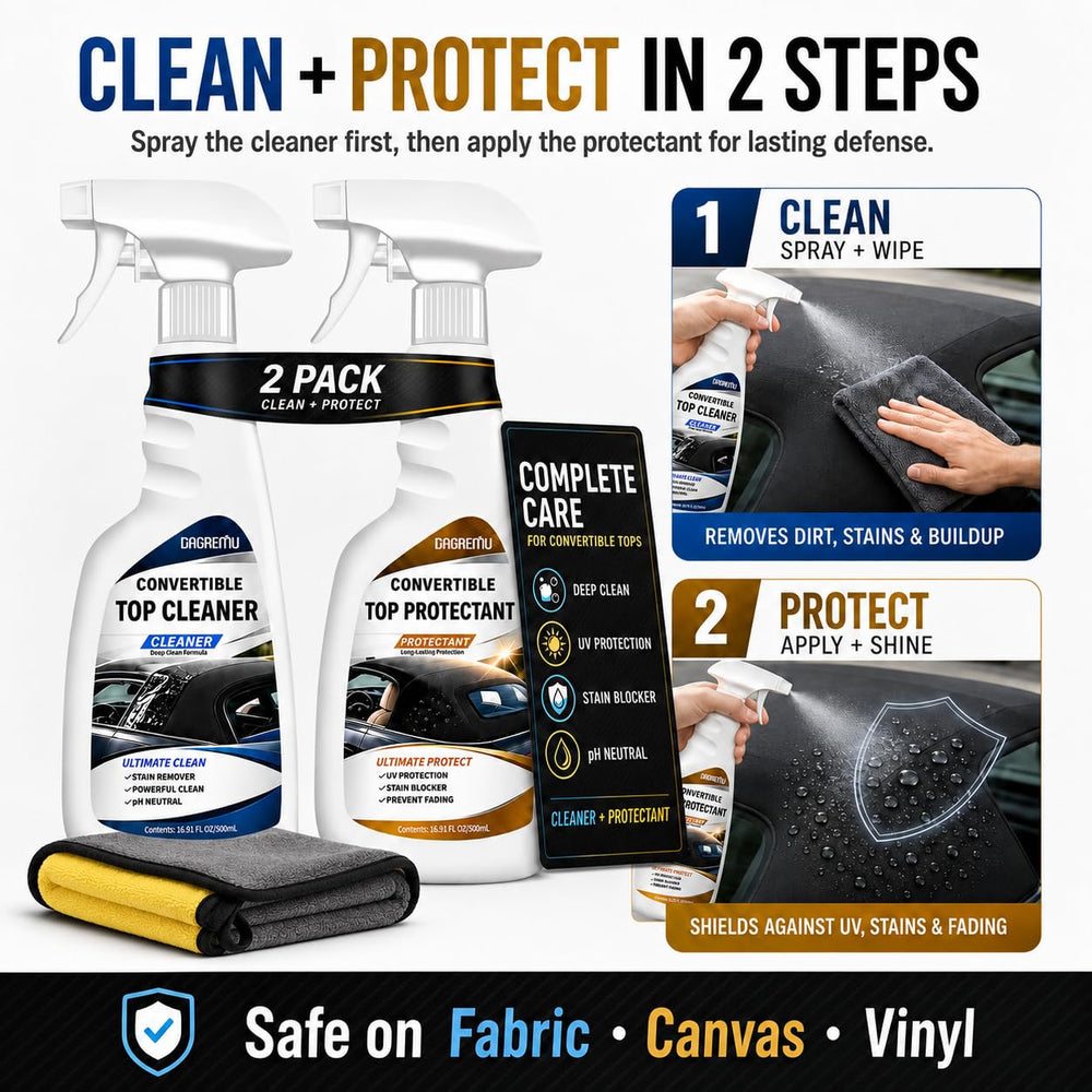 DAGREM U before and after on fabric top showing stain removal benefit