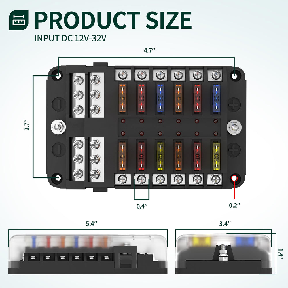 DaierTek close-up LED indicator lighting to quickly identify blown fuses