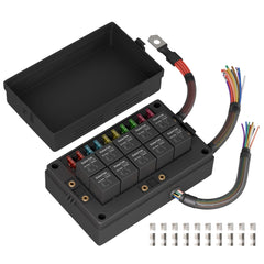 DAIERTEK front view of relay box showing organized relays and fuse slots for easy installation