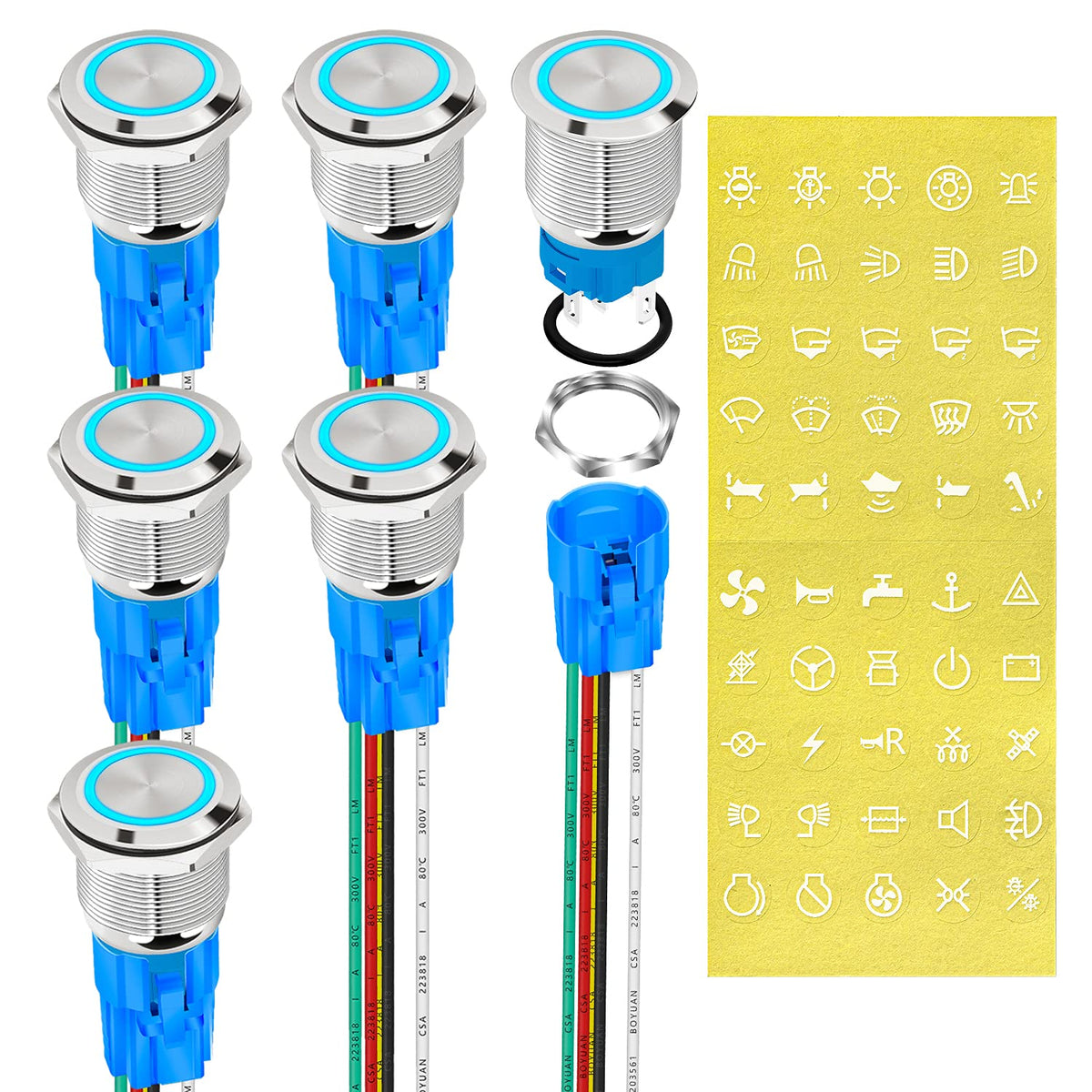 DAIERTEK front panel view showing metal button and blue LED ring for visibility