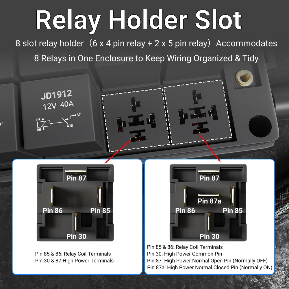 DaierTek colored relays close-up, clear relay ID speeds troubleshooting
