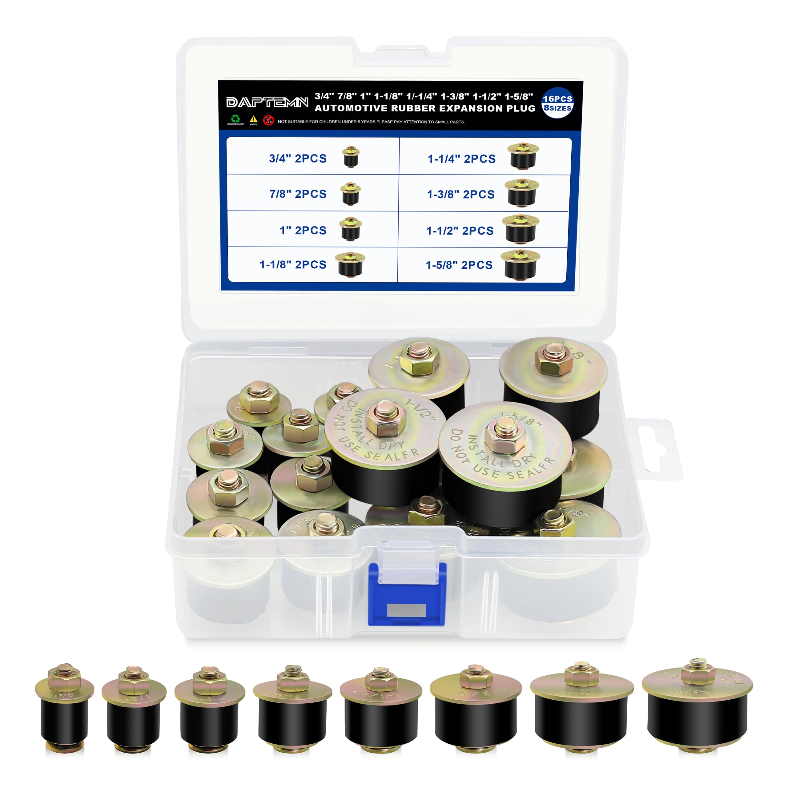 Daptemn front packaging showing full 16-piece kit and size variety for quick identification