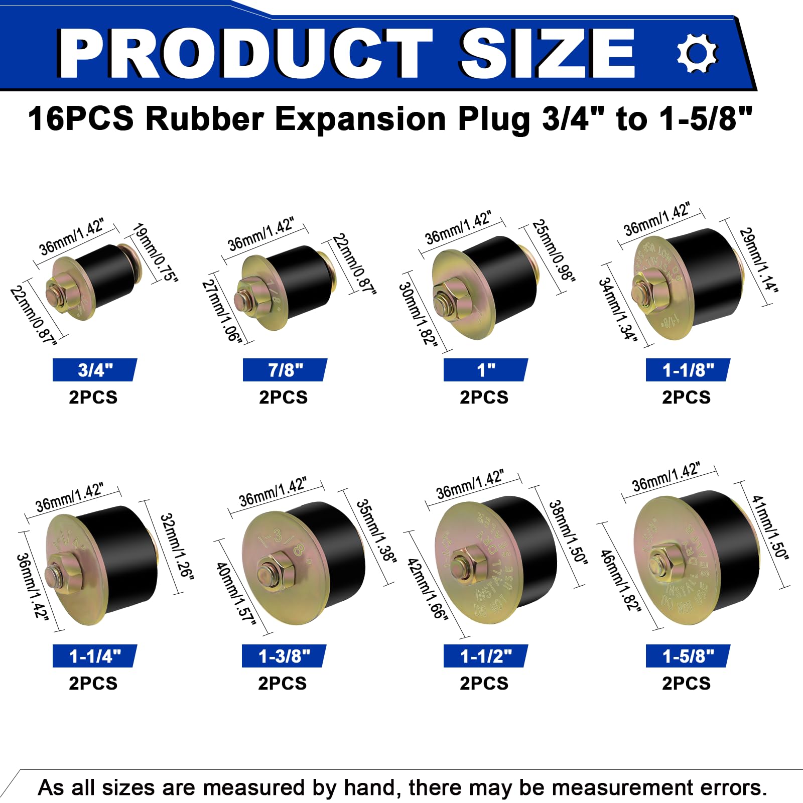 Daptemn organized plugs layout displaying eight sizes for versatile repair options