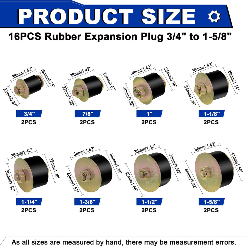 Daptemn organized plugs layout displaying eight sizes for versatile repair options