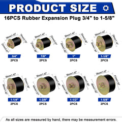 Daptemn organized plugs layout displaying eight sizes for versatile repair options
