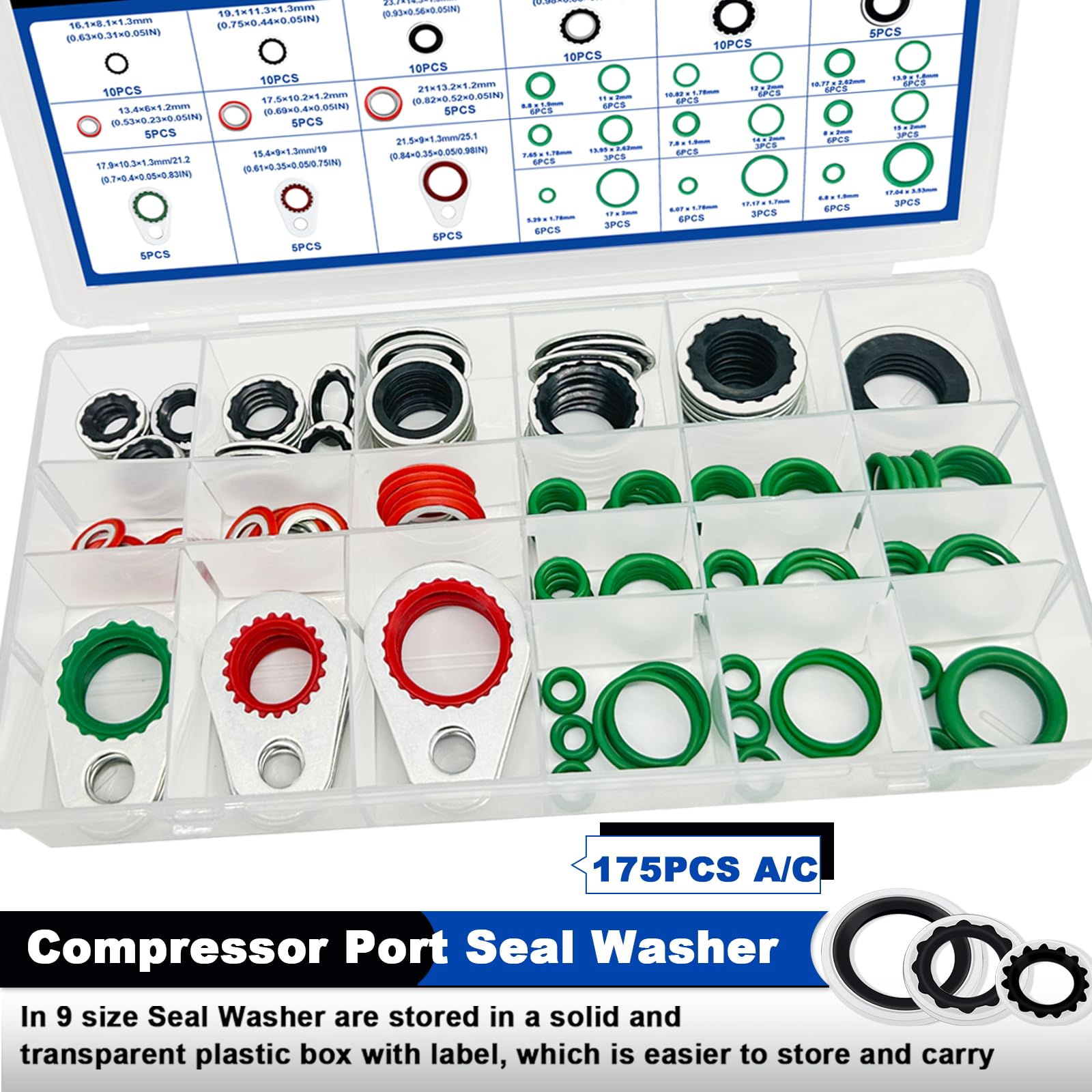Daptemn assortment laid out by size to quickly identify correct washer or O-ring
