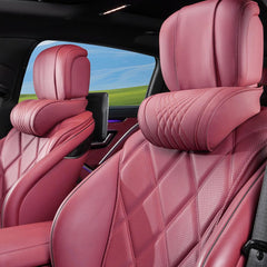 Dapucarin front view showing red pillow pair and neat finish, enhancing car decor