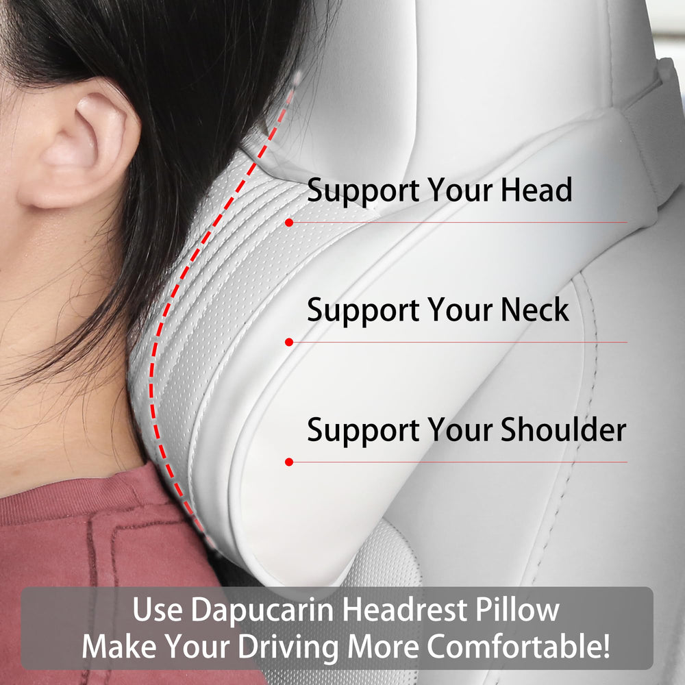 Dapucarin installed on driver seat demonstrating ergonomic neck support benefit