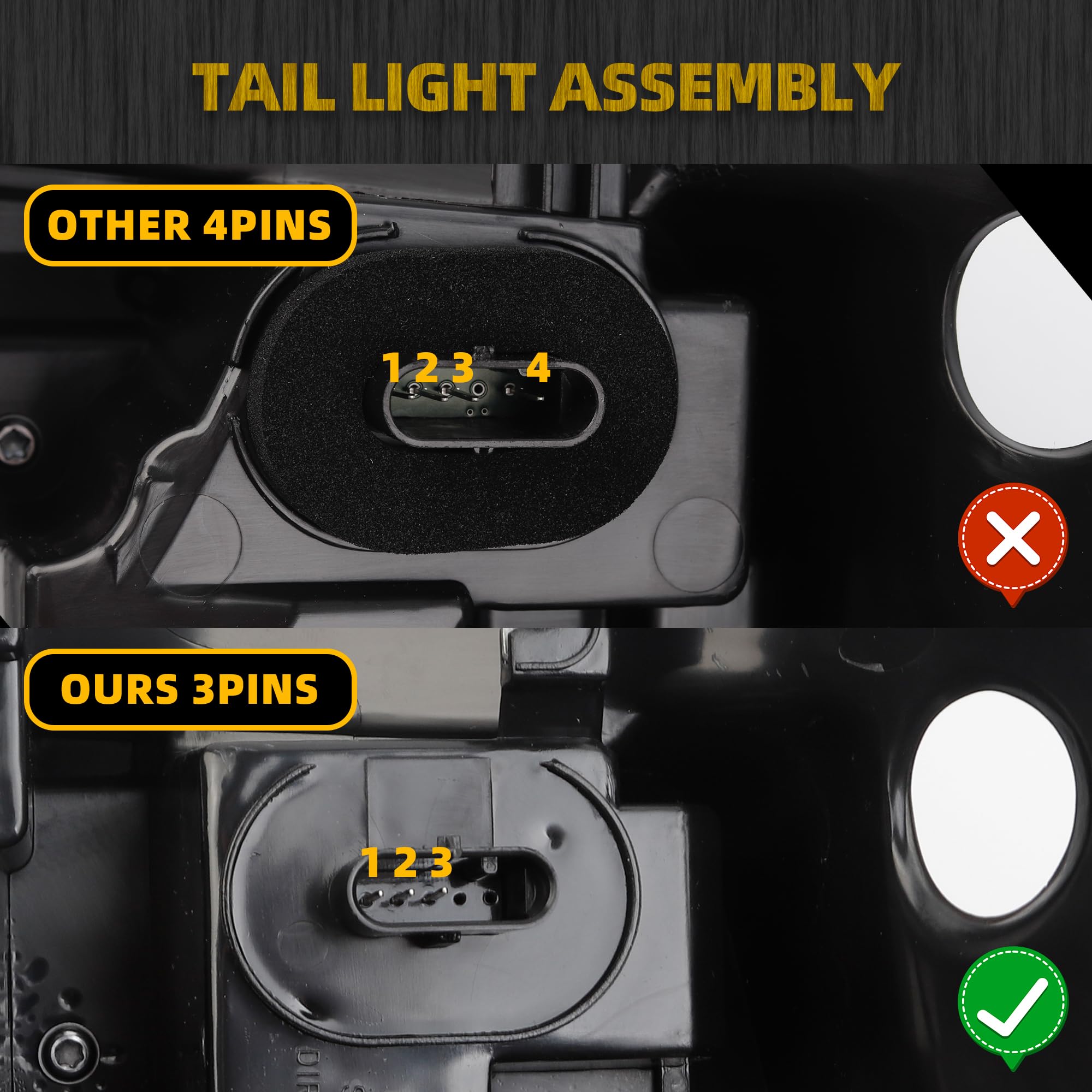 Dasbecan right tail light rear connector with 3-pin plug for easy installation benefit