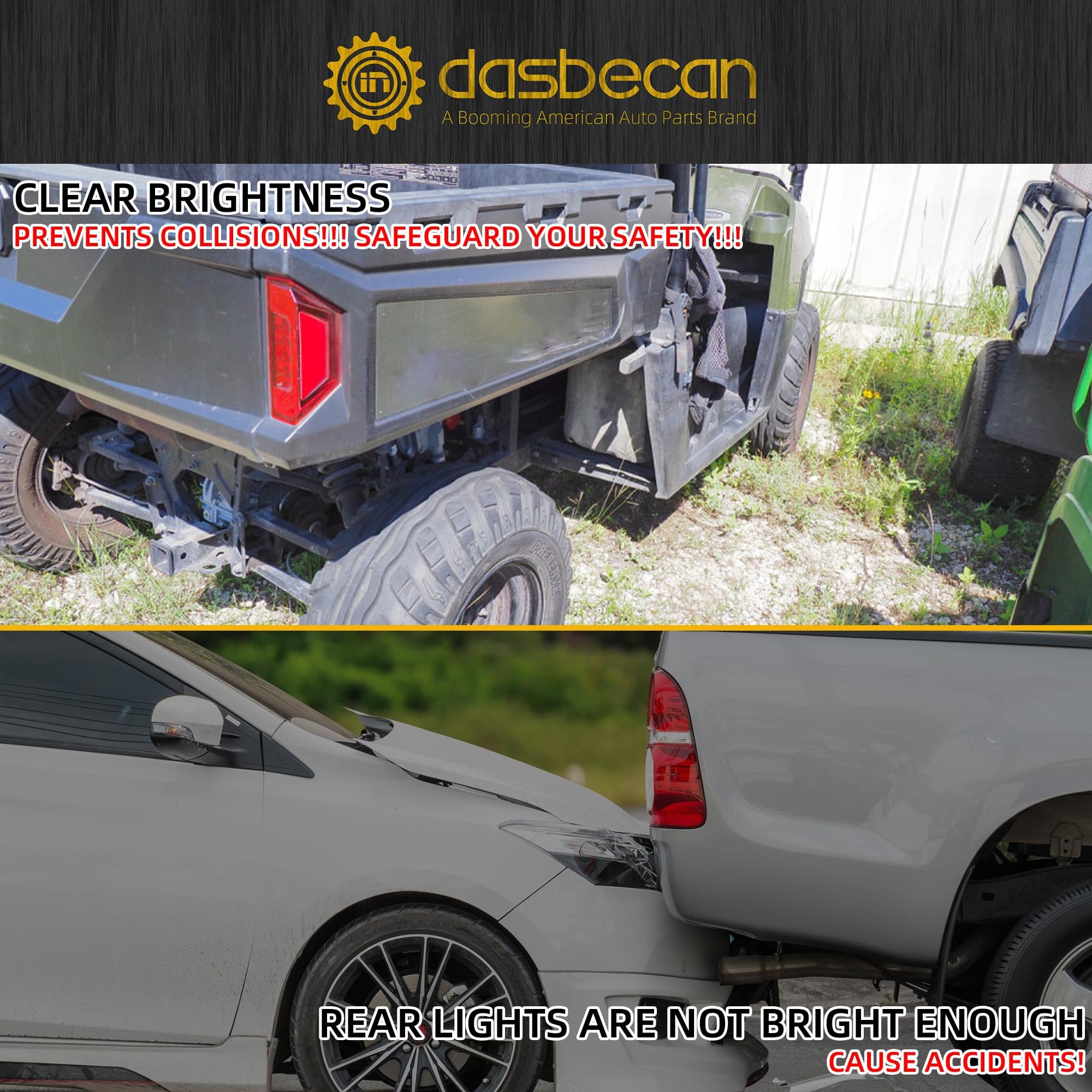 Dasbecan tail lights held in hand showing compact size and scale