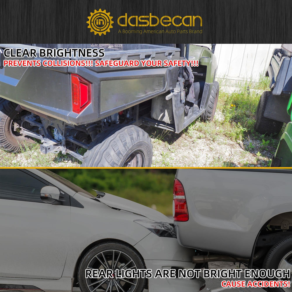 Dasbecan tail lights held in hand showing compact size and scale
