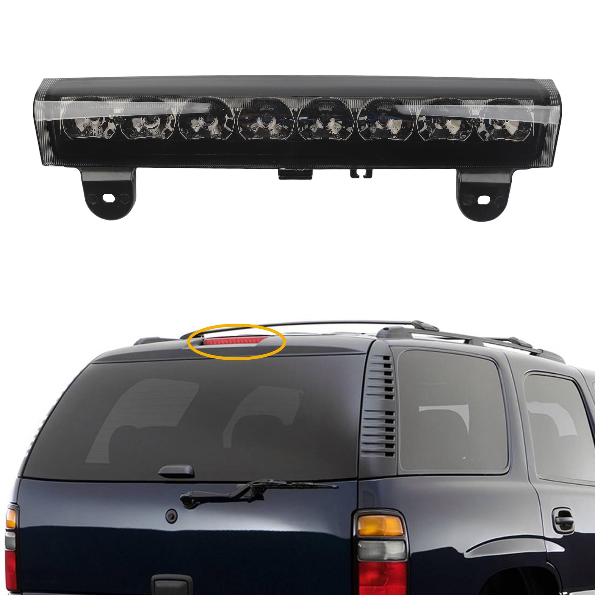 Dasbecan front view of third brake light showing improved visibility