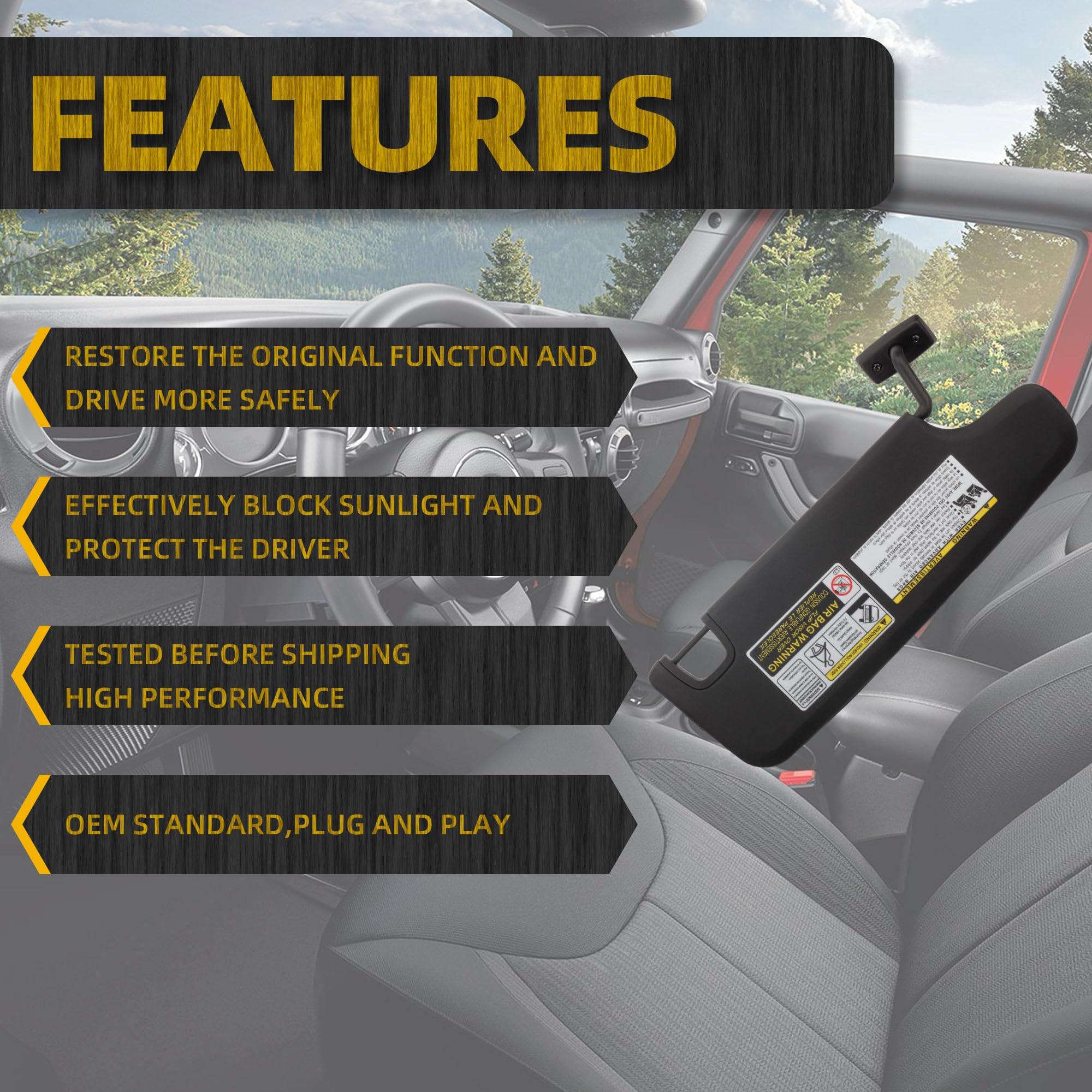 Dasbecan visor installed in Jeep Wrangler driver seat for accurate fit