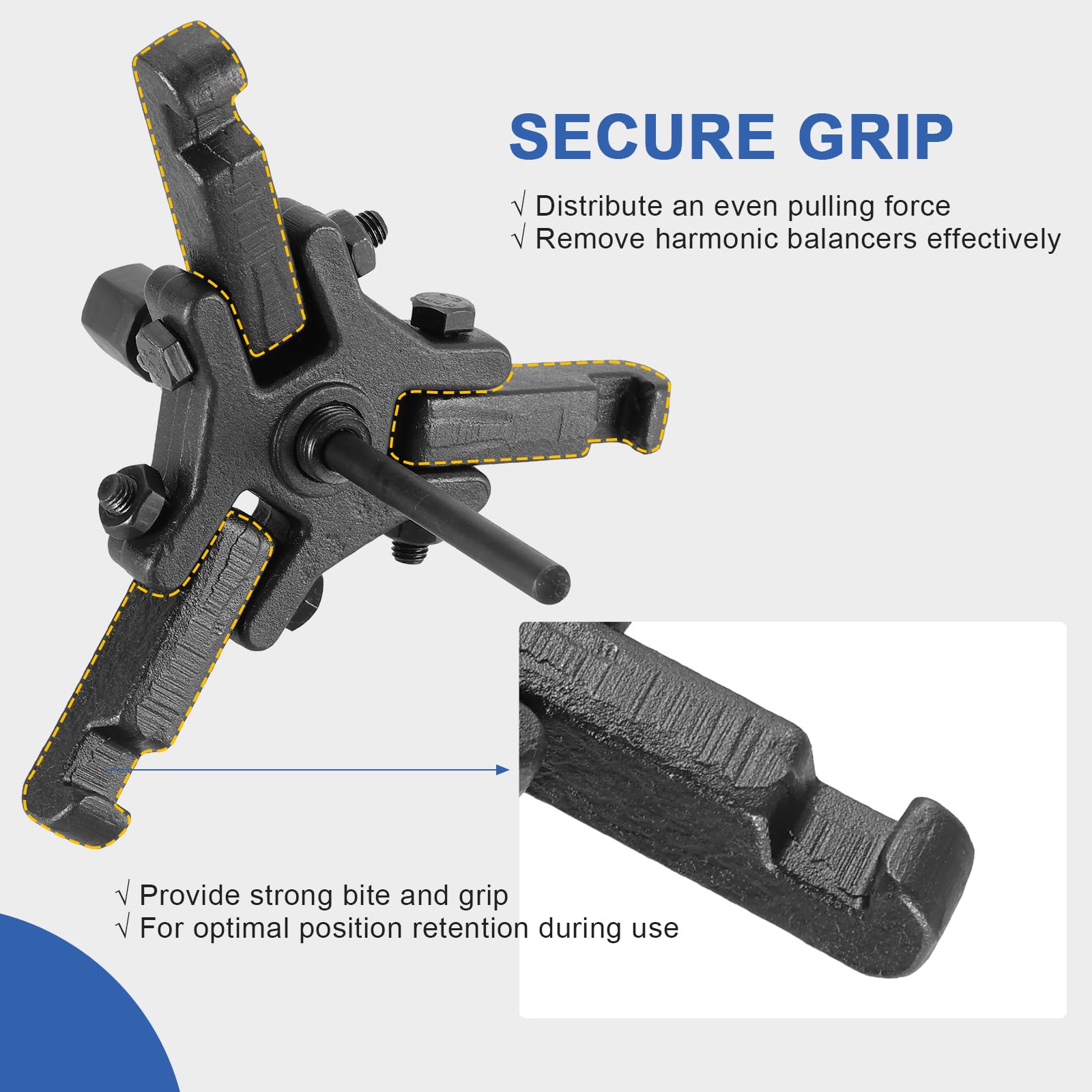 DASBET forcing screw closeup showing hardened threads for safe torque transfer