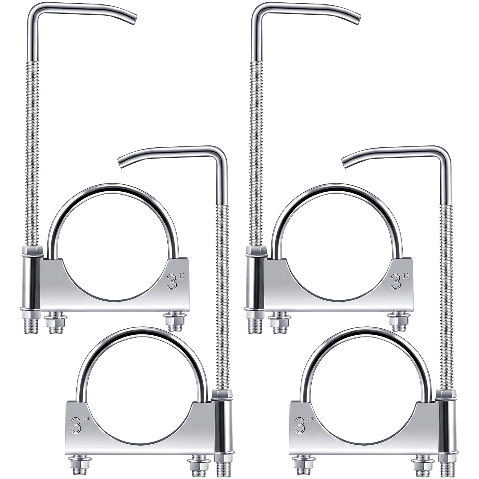 Datanly front view of two 3-inch exhaust clamps showing robust construction and quick installation benefit