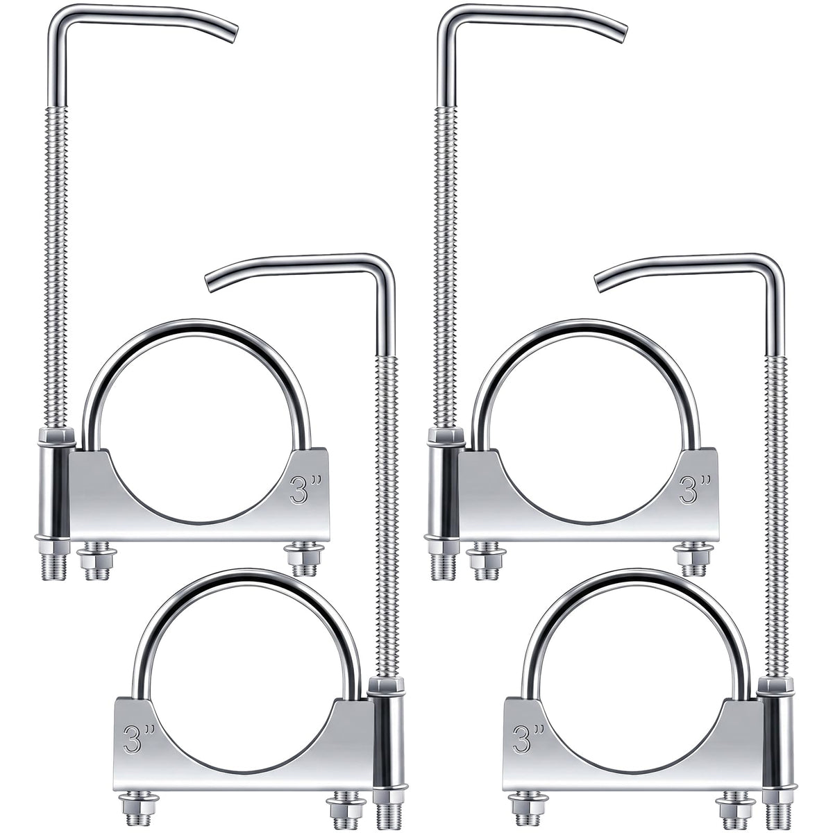 Datanly front view of two 3-inch exhaust clamps showing robust construction and quick installation benefit