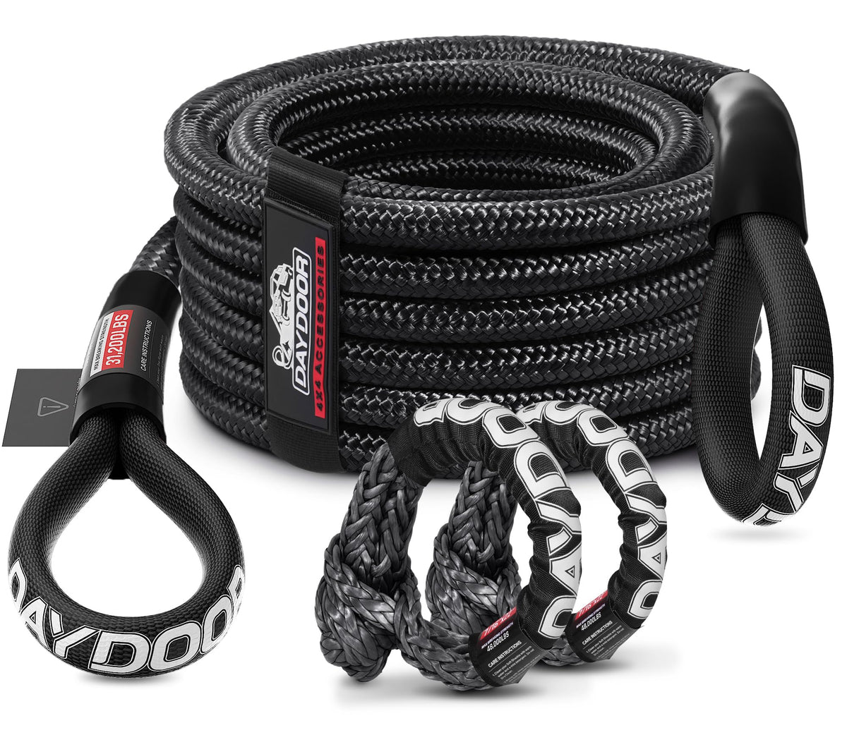 DAYDOOR recovery tow rope kit front packaging showing kit contents and benefits
