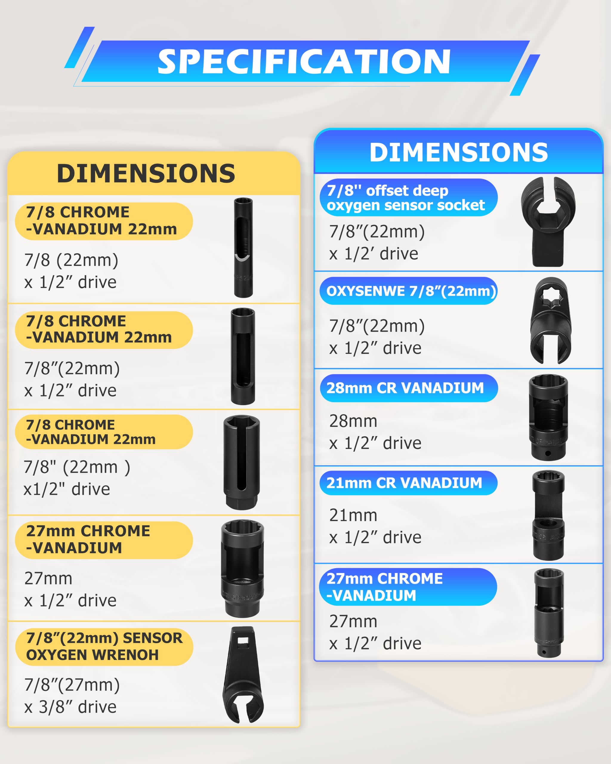 DAYUAN chrome vanadium steel sockets with black oxide finish resisting corrosion