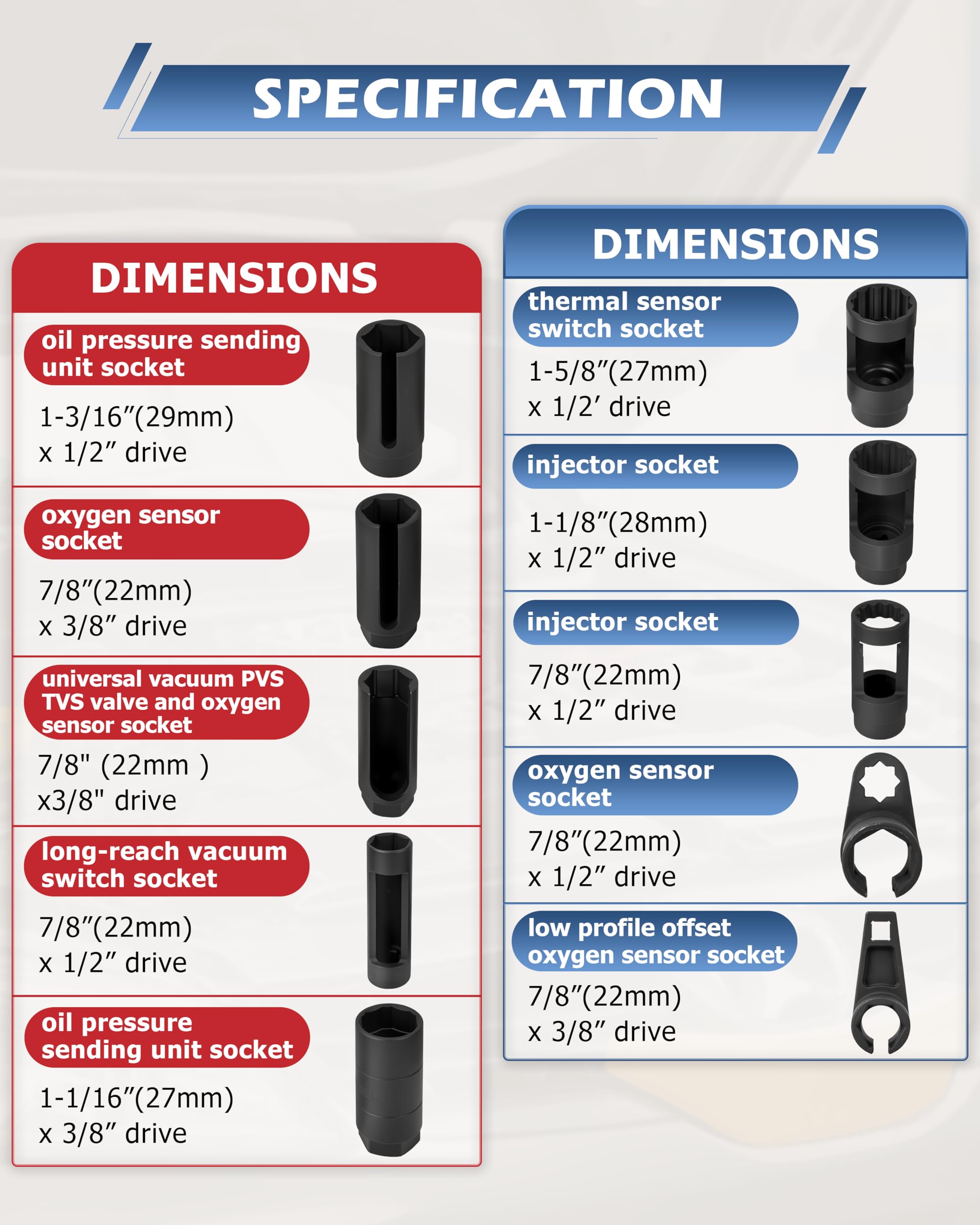 DAYUAN lineup showing varied socket lengths for reach and clearance in tight spots