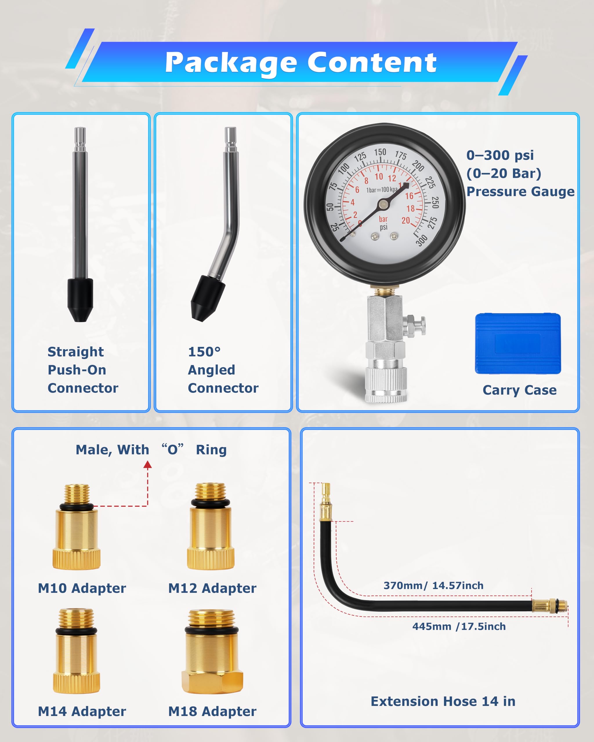 DAYUAN 14mm and 18mm spark plug adapters shown for direct plug-hole testing
